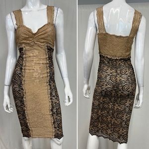 Nurielle Womens Small Brown Tan Embellished Rhinestone Lace Stretch Pencil Dress